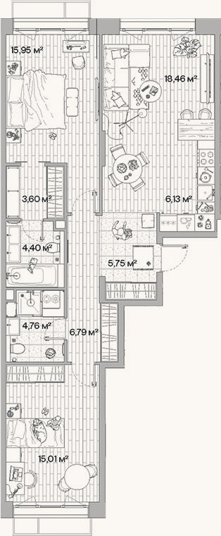 Планировка: 3-к, 80,9 м²