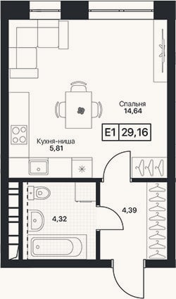 Планировка: Студия, 29,2 м²