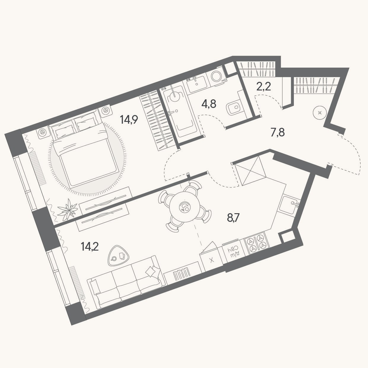 Планировка: 2-к, 52,6 м²
