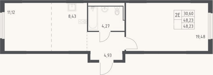 Планировка: 2-к, 48,2 м²