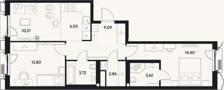Планировка: 3-к, 62,7 м²