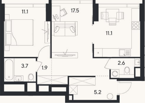 Планировка: 2-к, 53,1 м²