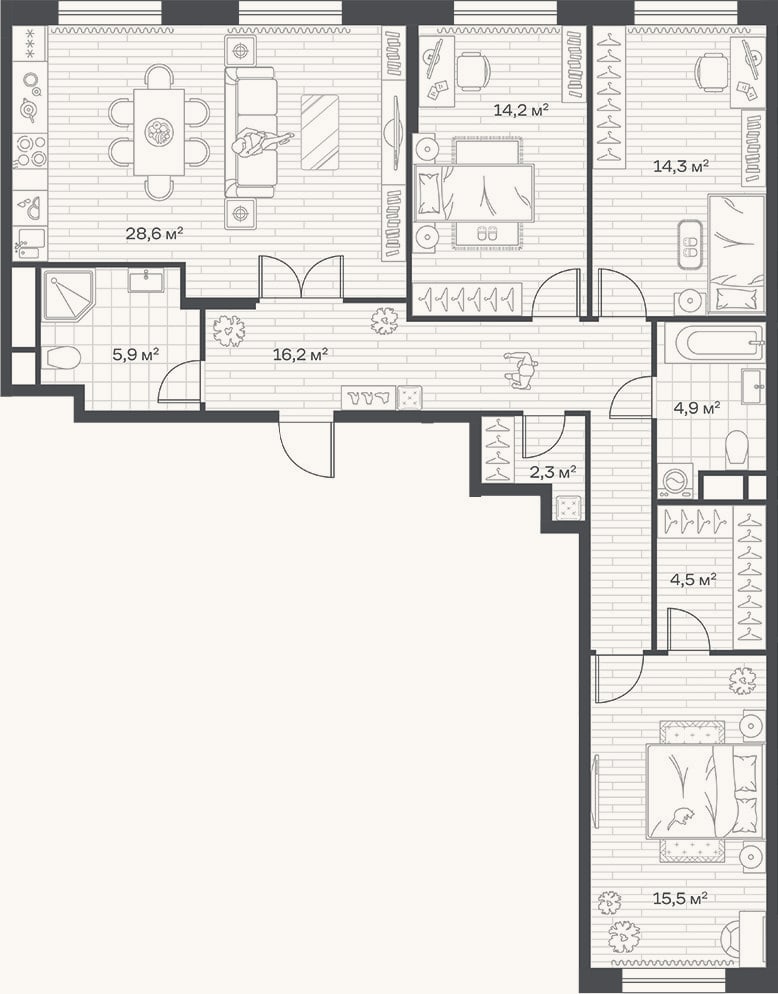 Планировка: 3-к, 106,4 м²
