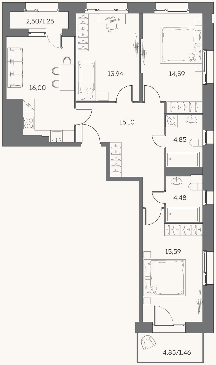 Планировка: 4+ к, 84,6 м²