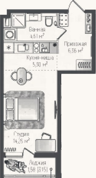 Планировка: Студия, 30,5 м²