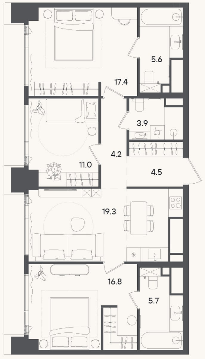 Планировка: 4+ к, 88,4 м²