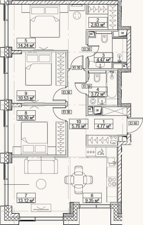 Планировка: 4+ к, 79,1 м²