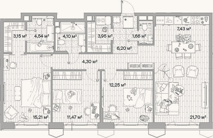 Планировка: 4+ к, 96 м²