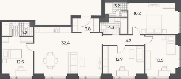 Планировка: 4+ к, 107,1 м²