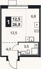 Планировка: Студия, 26,8 м²