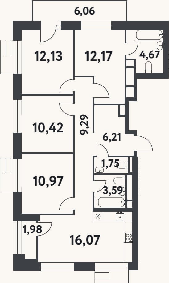 Планировка: 4+ к, 87,4 м²