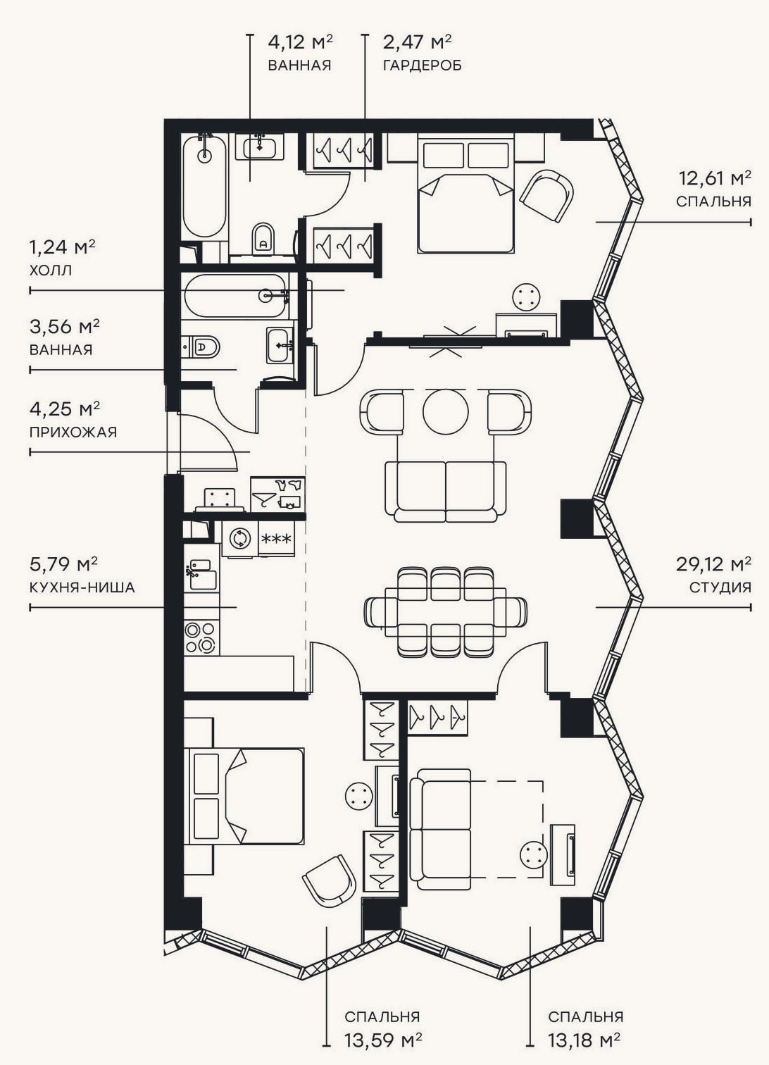 Планировка: 4+ к, 91,9 м²