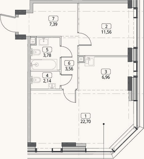 Планировка: 2-к, 58,1 м²