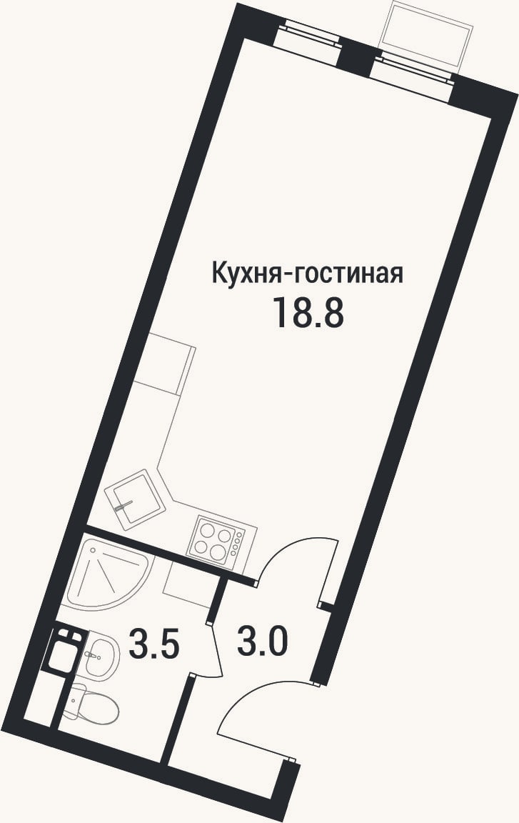 Планировка: Студия, 25,3 м²
