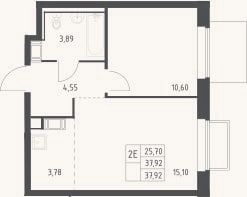 Планировка: 2-к, 37,9 м²