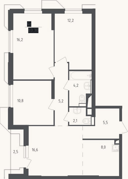 Планировка: 4+ к, 80,8 м²