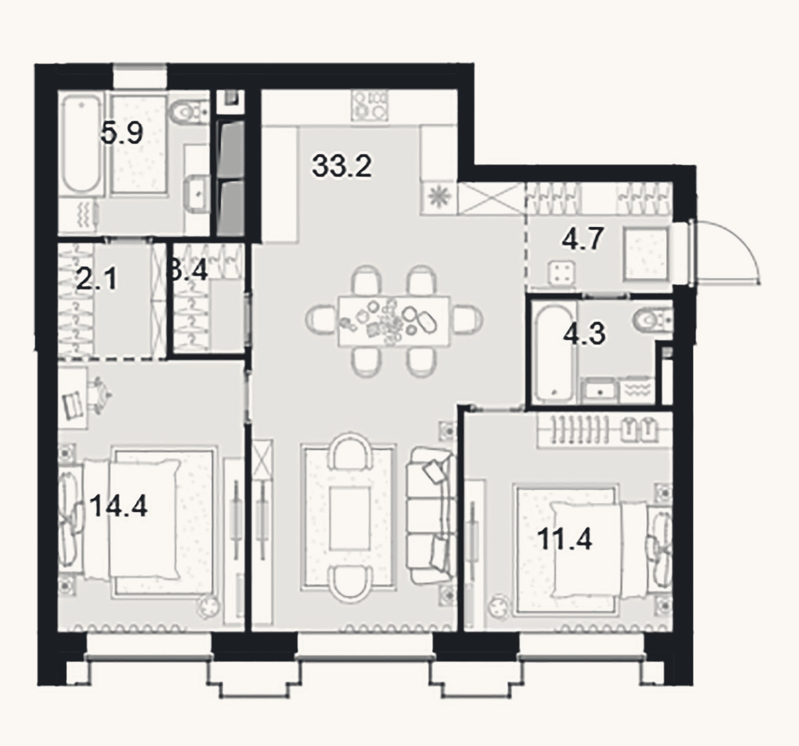 Планировка: 2-к, 79,8 м²