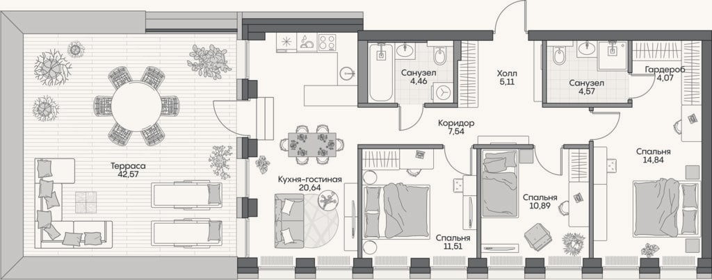 Планировка: 4+ к, 81,4 м²