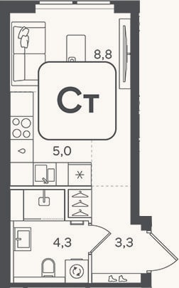 Планировка: Студия, 21,4 м²