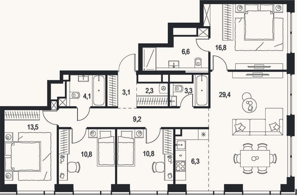 Планировка: 4+ к, 116,2 м²