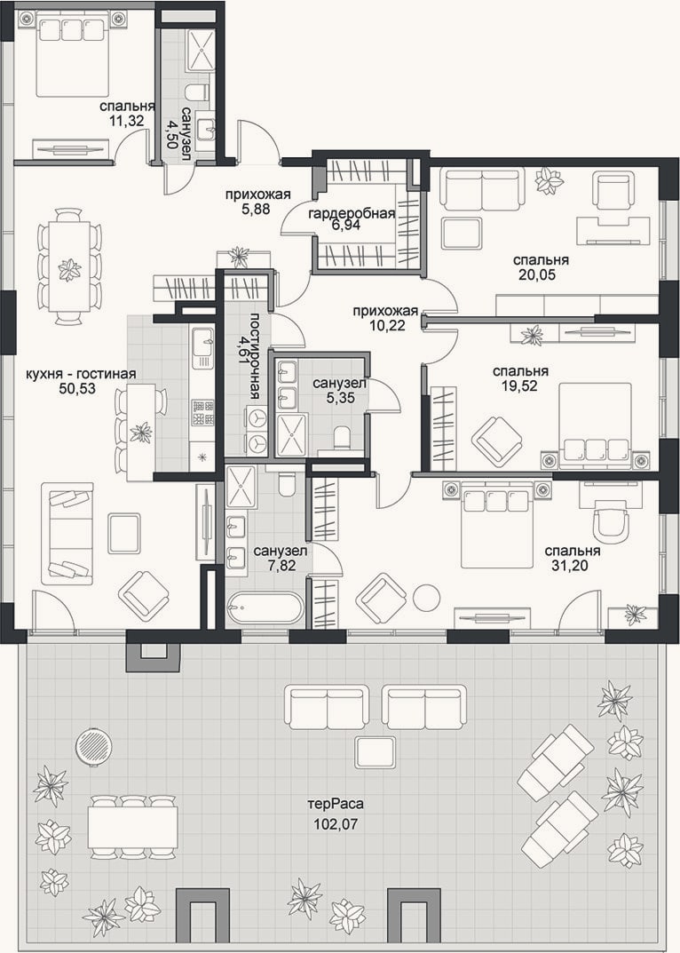 Планировка: 4+ к, 177,9 м²