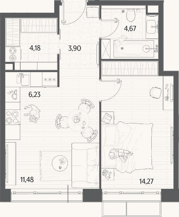 Планировка: 2-к, 44,7 м²