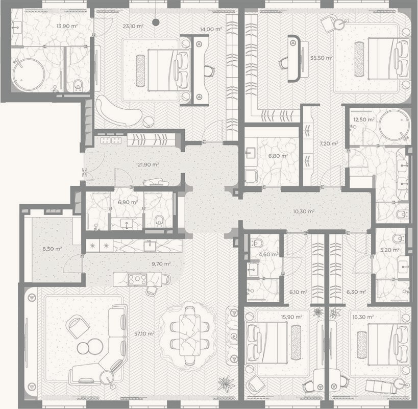Планировка: 4+ к, 281,8 м²