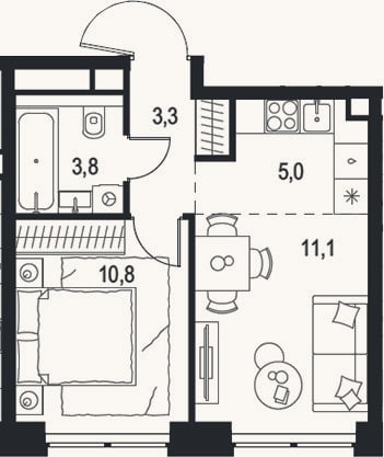 Планировка: 2-к, 34 м²