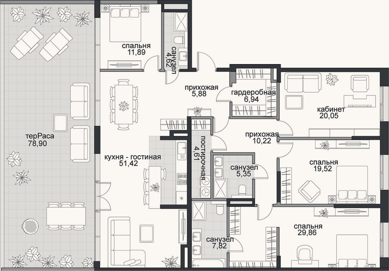 Планировка: 4+ к, 178,2 м²