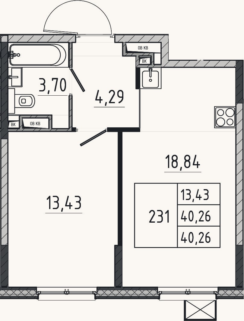 Планировка: 2-к, 40,3 м²