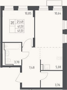 Планировка: 2-к, 41,5 м²
