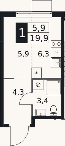 Планировка: Студия, 19,9 м²