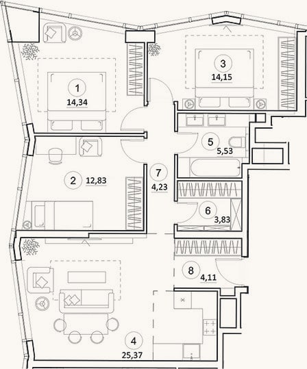 Планировка: 4+ к, 84,4 м²