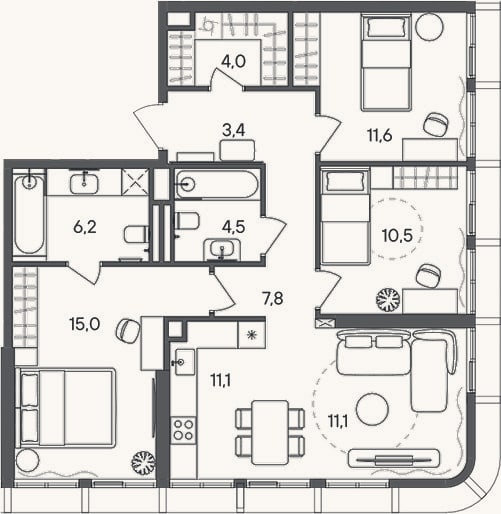 Планировка: 4+ к, 85,2 м²