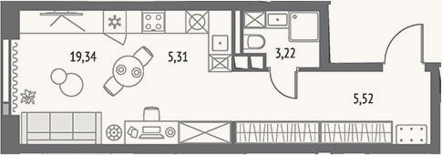 Планировка: Студия, 33,4 м²