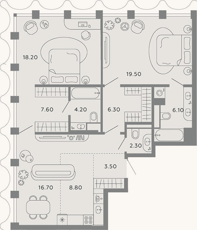 Планировка: 3-к, 93,2 м²
