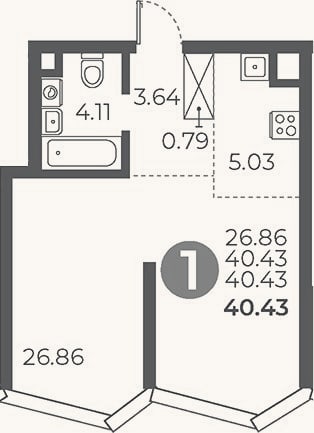 Планировка: Студия, 40,4 м²