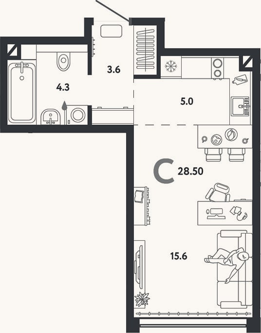 Планировка: Студия, 28,5 м²
