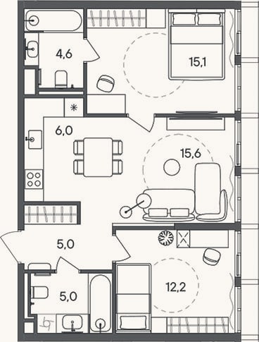 Планировка: 3-к, 63,5 м²