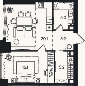 Планировка: 2-к, 49,3 м²