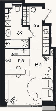 Планировка: Студия, 35,3 м²