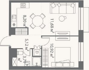 Планировка: 2-к, 39,6 м²
