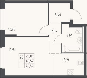 Планировка: 2-к, 39,8 м²