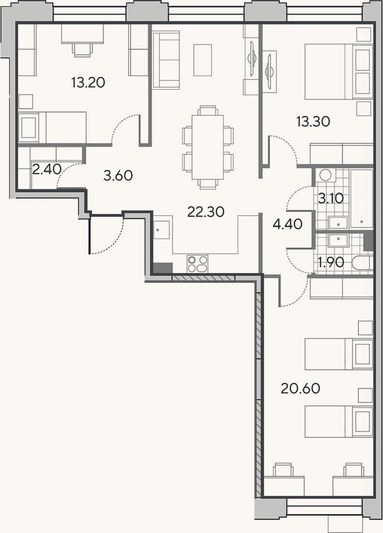 Планировка: 4+ к, 84,8 м²
