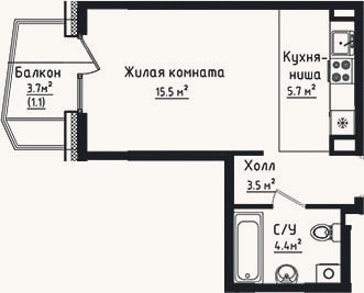 Планировка: Студия, 29,1 м²