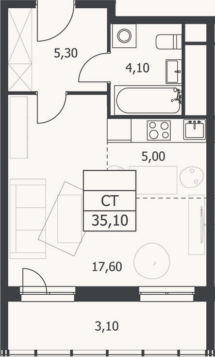 Планировка: Студия, 32 м²