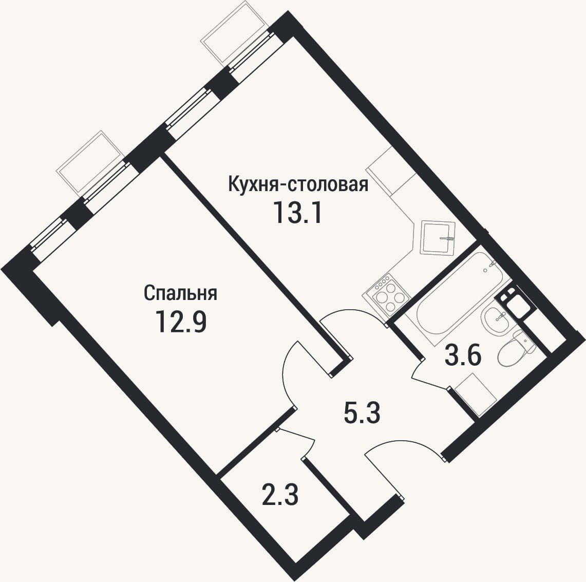 Планировка: 1-к, 37,2 м²