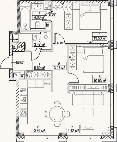 Планировка: 3-к, 67,5 м²
