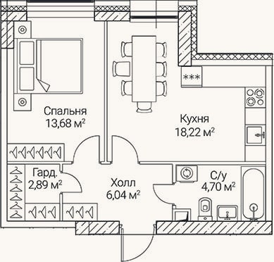 Планировка: 2-к, 45,5 м²