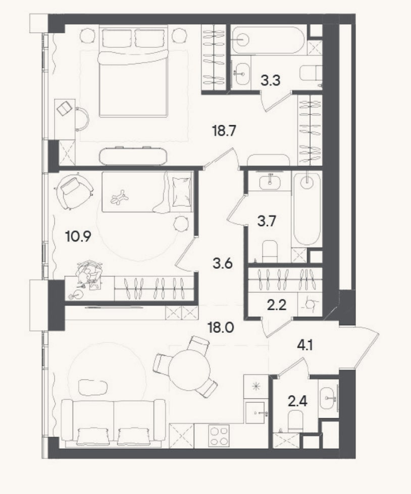 Планировка: 3-к, 67,1 м²